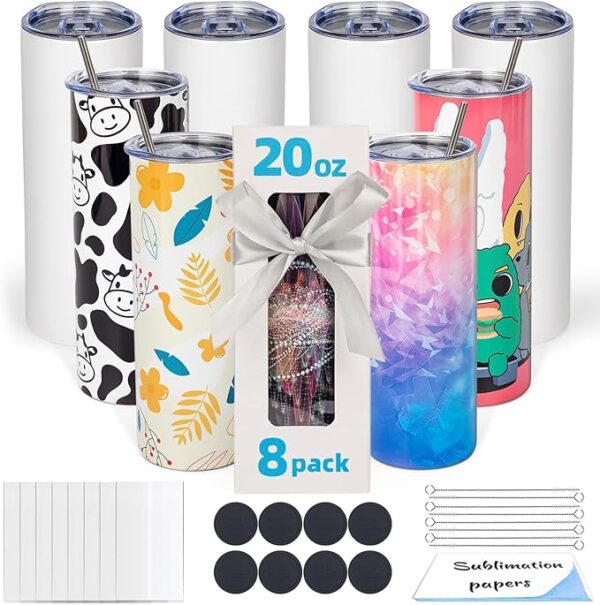 Stainless Steel with Polymer coating for Heat Transfer with lid and straw.